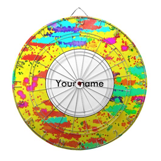 De spetsels van de verf op een gele achtergrond dartbord (Voorkant)