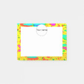 De spetsels van de verf op een gele achtergrond post-it® notes (Voorkant)