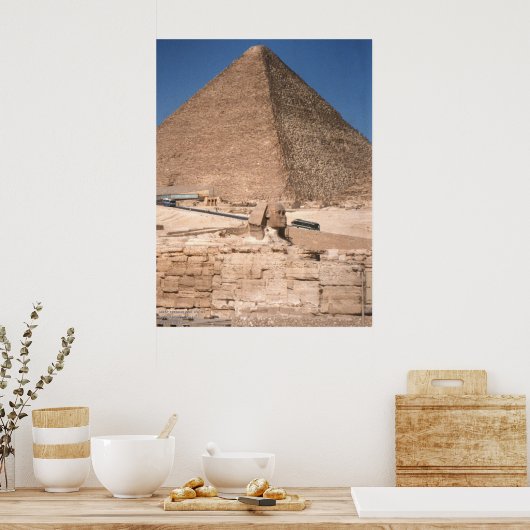 De Sphinx en de Grote Pyramide bij Giza Poster (Keuken)