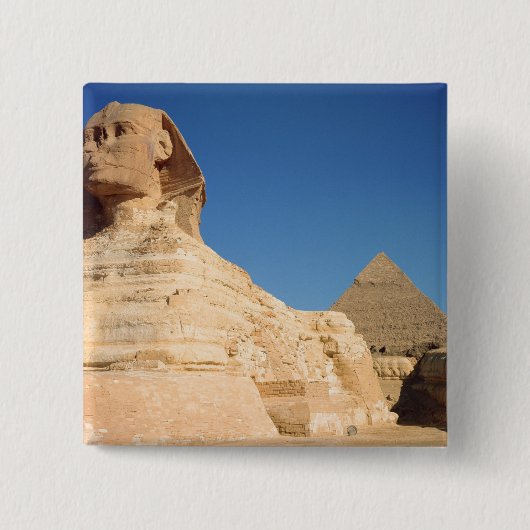 De Sphinx en de piramide van Khafre, Giza Vierkante Button 5,1 Cm (Voorkant)