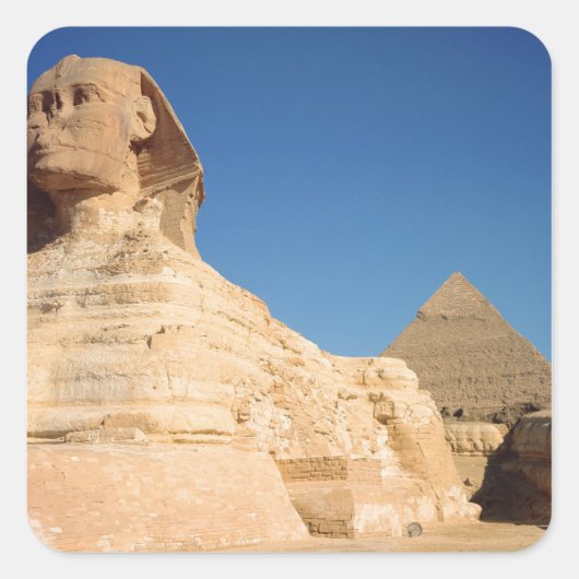 De Sphinx en de piramide van Khafre, Giza Vierkante Sticker (Voorkant)