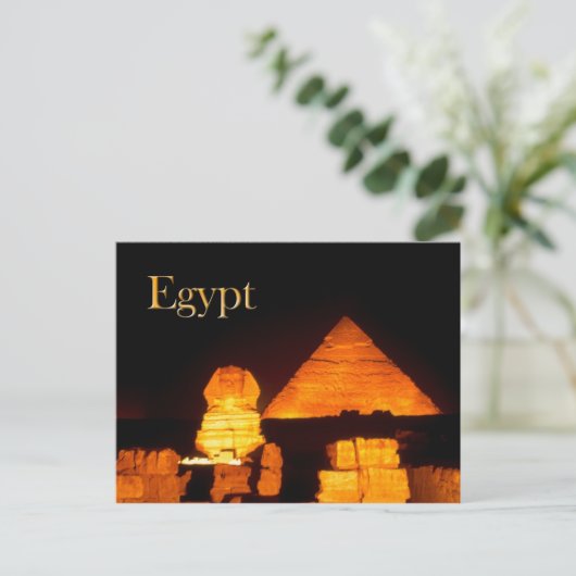 De Sphinx en de Pyramide van Khafre 's nachts Briefkaart (Staand voorkant)