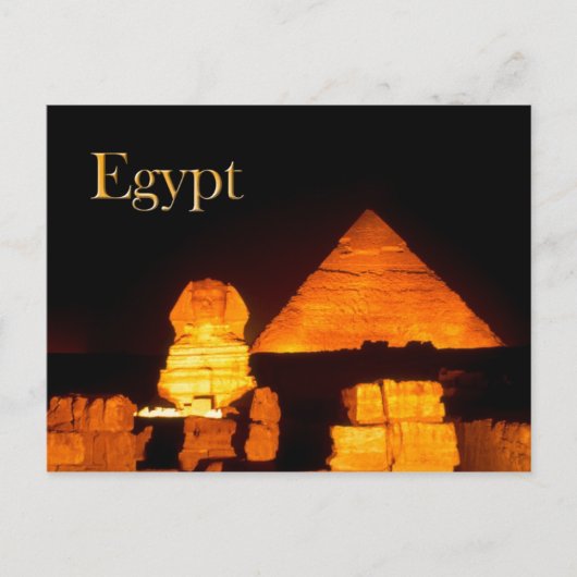 De Sphinx en de Pyramide van Khafre 's nachts Briefkaart (Voorkant)