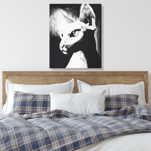 De Sphynx Cat Haarloos Kat Zwart Wit Schilderij Canvas Afdruk (Insitu (Slaapkamer))
