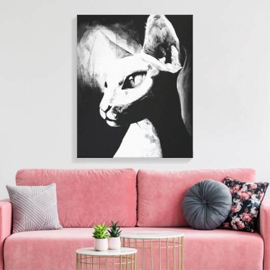 De Sphynx Cat Haarloos Kat Zwart Wit Schilderij Canvas Afdruk (Insitu (Woonkamer))