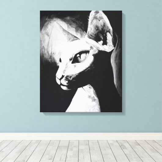 De Sphynx Cat Haarloos Kat Zwart Wit Schilderij Canvas Afdruk (Insitu (Houten vloer))