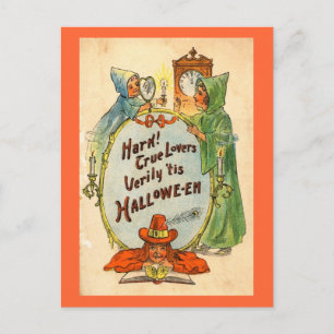 De spiegel en de heks Halloween Vintage Briefkaart