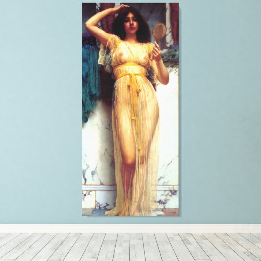 De Spiegel ~ John William Godward Canvas Afdruk (Insitu (Houten vloer))