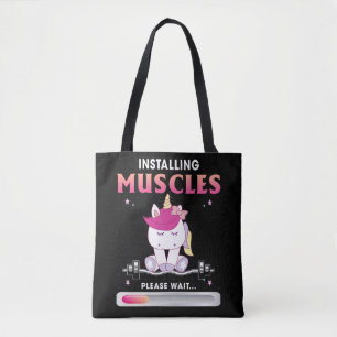 De spieren installeren Gelieve te wachten Unicorn Tote Bag