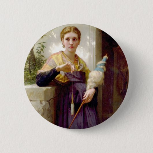 De spinner, William-Adolphe Bouguereau Ronde Button 5,7 Cm (Voorkant)
