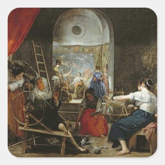 De Spinners, of de Fable of Arachne, 1657 Vierkante Sticker (Voorkant)