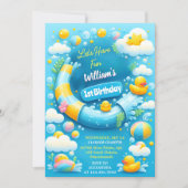 De Splash Bubbles Zomereend Schuim 1e Verjaardag Kaart (Voorkant)