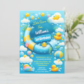 De Splash Bubbles Zomereend Schuim 1e Verjaardag Kaart (Staand voorkant)