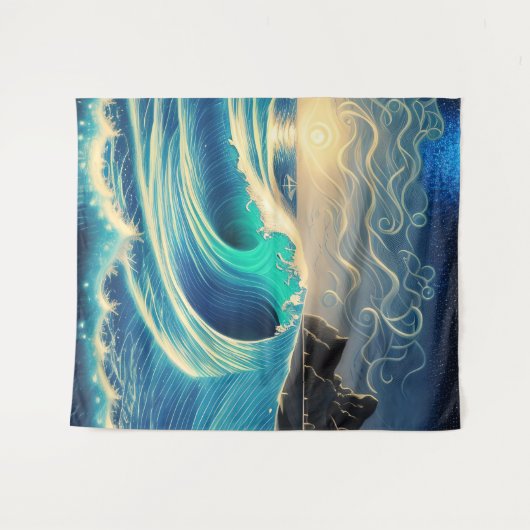 De Splendor van een Blauwe Golf Wandkleed (Voorkant (horizontaal))