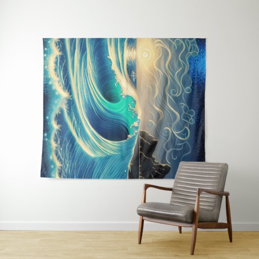 De Splendor van een Blauwe Golf Wandkleed (In Situ (horizontaal))