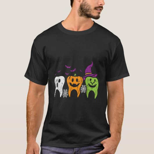 De spook pompoen heks tandheelkundige Halloween ta T-shirt (Voorkant)