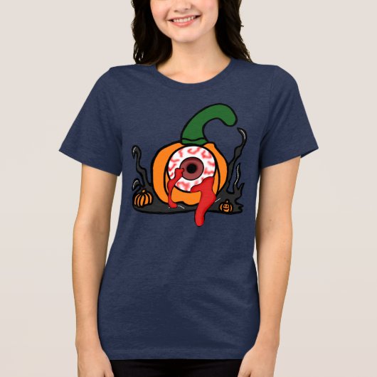 De Spooky Bloodshot Pumpkin Tri-Blend Shirt (Voorkant)