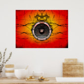 De spreker van de muziek op een gebarsten muurpost poster (Keuken)