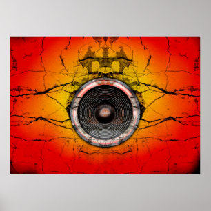 De spreker van de muziek op een gebarsten muurpost poster