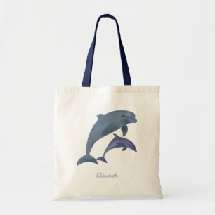 De springende naam van de dolfijnenillustratie tote bag