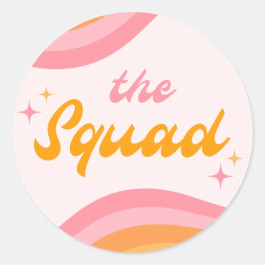De Squad Groovy Roze & Sinaasappel Ronde Sticker (Voorkant)