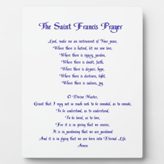 De St Francis Prayer Fotoplaat (Voorkant)