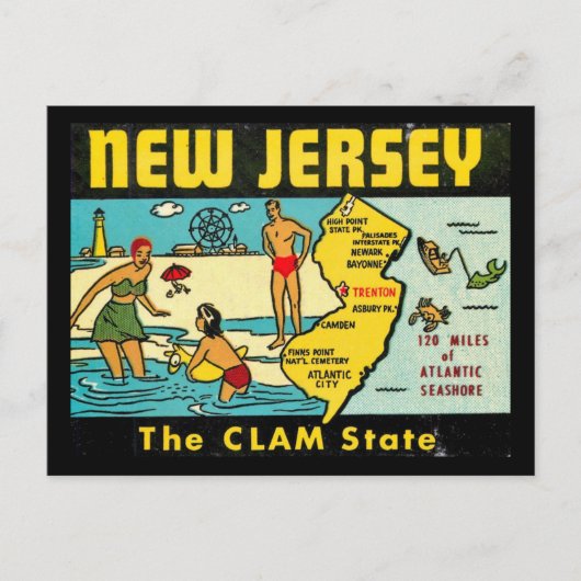 De staat Clam, New Jersey, Vintage Briefkaart (Voorkant)