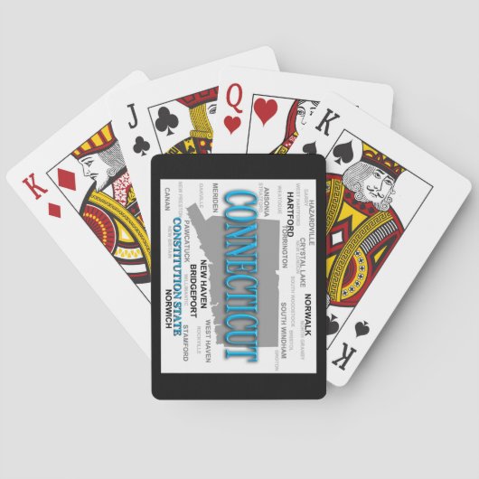 De staat Connecticut Map, Hartford, New Haven Speelkaarten (Achterkant)