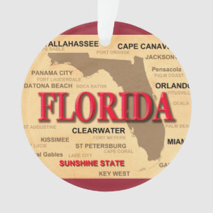 De staat Florida Map, Miami, Orlando, Key West Ornament