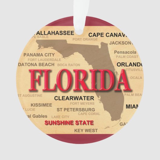 De staat Florida Map, Miami, Orlando, Key West Ornament (voorkant)