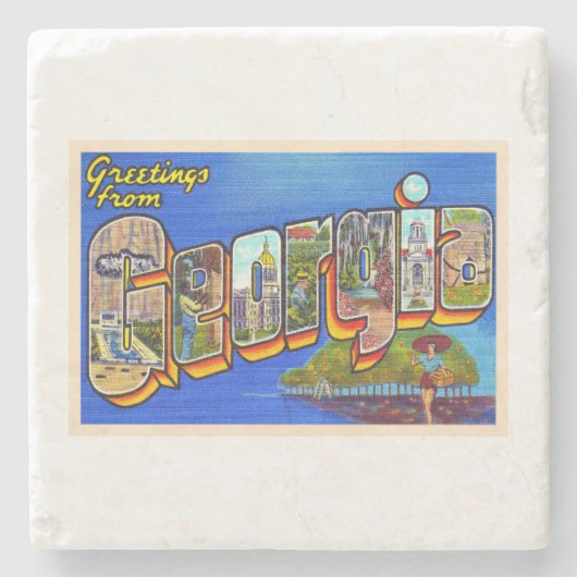 De staat Georgia GA Briefkaart met grote letters Stenen Onderzetter (Voorkant)