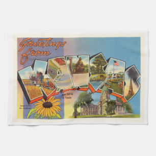De staat Kansas KS Old Vintage Travel Souvenir Theedoek