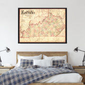 De staat Kentucky Map door James Lloyd (1862) Canvas Afdruk (Insitu (Slaapkamer))
