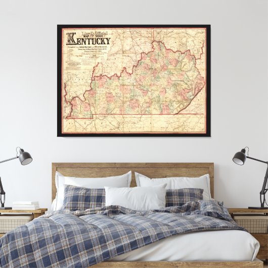 De staat Kentucky Map door James Lloyd (1862) Canvas Afdruk (Insitu (Slaapkamer))