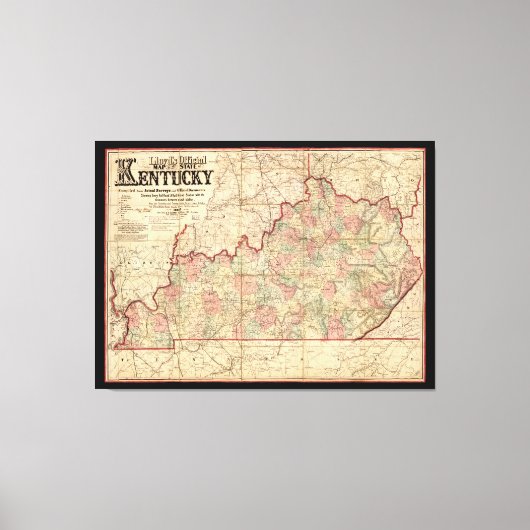 De staat Kentucky Map door James Lloyd (1862) Canvas Afdruk (Voorkant)