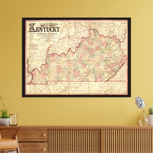 De staat Kentucky Map door James Lloyd (1862) Canvas Afdruk (Insitu (Woonkamer))