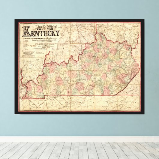 De staat Kentucky Map door James Lloyd (1862) Canvas Afdruk (Insitu (Houten vloer))