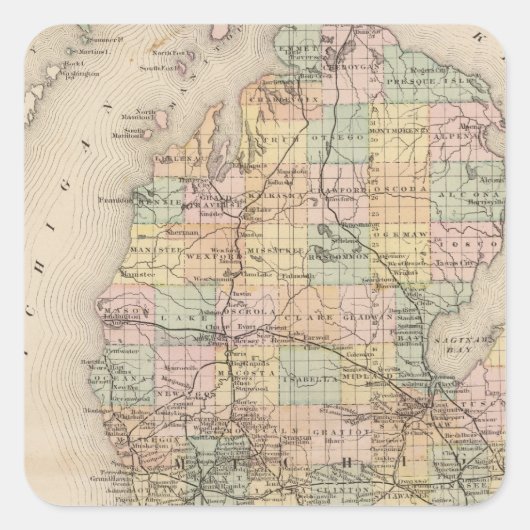 De staat Michigan Atlas Map Vierkante Sticker (Voorkant)