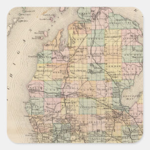 De staat Michigan Atlas Map Vierkante Sticker