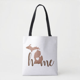 de staat Michigan Copper Silhouette "Home" Tote Bag