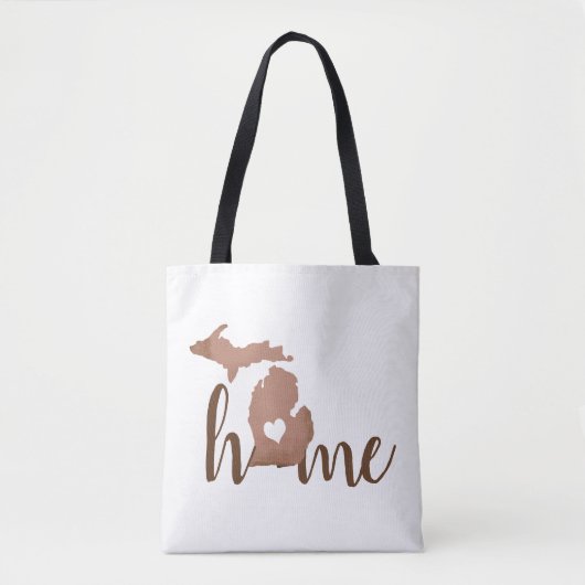 de staat Michigan Copper Silhouette "Home" Tote Bag (Voorkant)