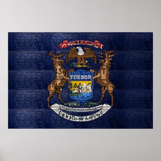 De staat Michigan Flag Recycled License Bord Art Poster (Voorkant)
