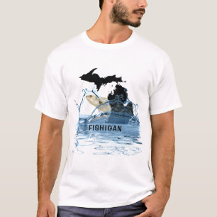 De staat Michigan grafisch met grote vissen T-shirt