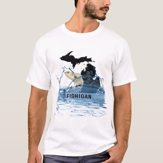 De staat Michigan grafisch met grote vissen T-shirt (Voorkant)