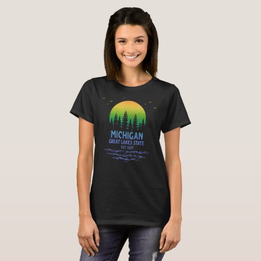 De staat Michigan Great Lakes heeft zonsondergang  T-shirt (Voorkant volledig)