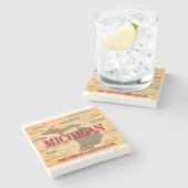 De staat Michigan Kaart, Detroit, Lansing Stenen Onderzetter (Zijkant)