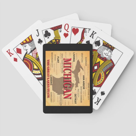 De staat Michigan Map, Detroit, Lansing Pokerkaarten (Achterkant)