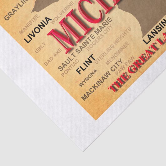 De staat Michigan Map, Detroit, Lansing Tissuepapier (Detail)