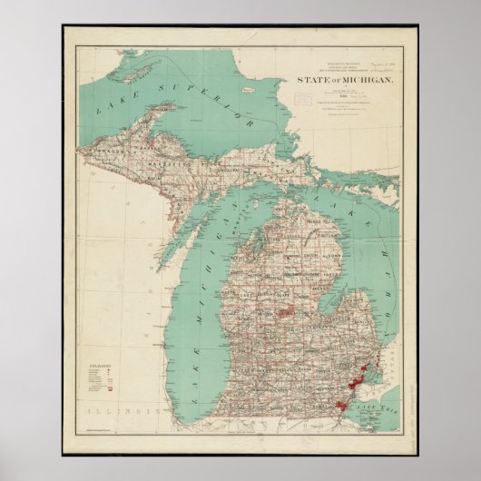 De staat Michigan  Map Poster (Voorkant)