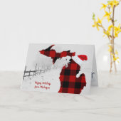 de staat Michigan met buffelpleister en Santa pet Kaart (Gele Bloem)